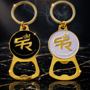 SFR Round Double Sided Black/White Gold Bottle Opener Keyring